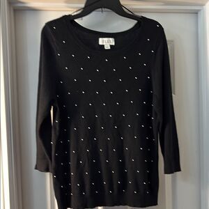 Elle Black Size Large Sweater with White Pearl Embellishments